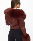 Chamarra Corta de Efecto Cuero con Peluche