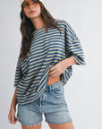 Blusa Oversize de Rayas Azul y Taupe