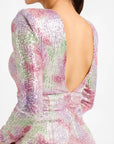 Vestido Largo Rosa Multicolor Lentejuelas