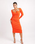 Vestido Largo Punto Naranja