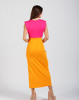 Vestido Largo Naranja y Rosa