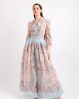 Conjunto Blusa Manga Larga y Falda Maxi Rosa con Azul