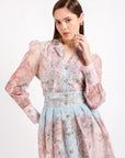 Conjunto Blusa Manga Larga y Falda Maxi Rosa con Azul