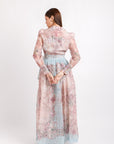 Conjunto Blusa Manga Larga y Falda Maxi Rosa con Azul