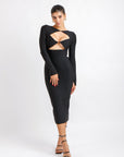 Vestido Manga Larga Negro con Escote