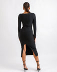 Vestido Manga Larga Negro con Escote