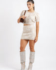 Conjunto Top y Falda Corta Punto Beige
