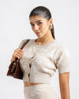 Conjunto Top y Falda Corta Punto Beige