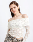 Blusa Beige Manga Larga Encaje
