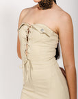 Vestido Midi Beige con Escote