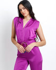 Palazzo Satinado Fucsia con Cinturón