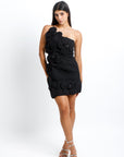 Vestido Negro con Apliques de Flores