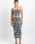 Conjunto Top y Falda Cafe con Azul Lentejuelas