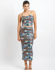 Conjunto Top y Falda Cafe con Azul Lentejuelas