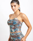 Conjunto Top y Falda Cafe con Azul Lentejuelas