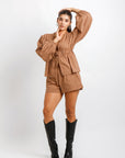 Conjunto Blusa Manga Larga y Short Cafe