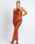 Vestido Satin Marron Largo