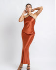 Vestido Satin Marron Largo