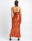 Vestido Satin Marron Largo