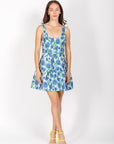 Vestido Corto Azul Flores