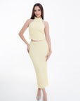 Conjunto Amarillo Top Halter y Falda Midi