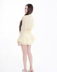 Vestido Corto Camisero Amarillo con Cinturón Flor