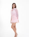 Vestido Corto Camisero Rosa con Cinturón Flor