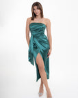Vestido Strapless Satinado Verde
