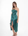 Vestido Strapless Satinado Verde