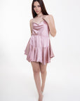Vestido Corto Satinado Rosa