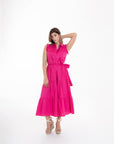 Vestido Midi Rosa Fucsia con Cinturón