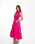 Vestido Midi Rosa Fucsia con Cinturón