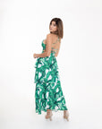 Vestido Largo Estampado Tropical Verde