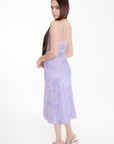 Vestido Largo Lavanda con Encaje Rosa