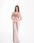Jumpsuit Bicolor con Moño Frontal Beige