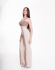 Jumpsuit Bicolor con Moño Frontal Beige