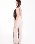 Jumpsuit Bicolor con Moño Frontal Beige