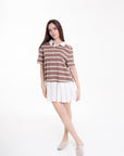 Vestido Corto Tipo Polo a Rayas Cafe