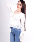 Blusa de Encaje Blanca con Lazo Frontal