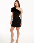 Vestido Mini Gabriella Negro con Lentejuelas y Pelo