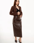 Falda Midi Victoria Chocolate Efecto Piel