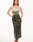Falda Midi Valentina Verde Olivo Efecto Piel