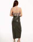 Falda Midi Valentina Verde Olivo Efecto Piel