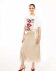 Falda Maxi Celeste Dorada con Lentejuelas