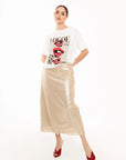 Falda Maxi Celeste Dorada con Lentejuelas