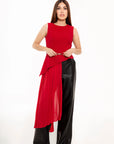 Maxiblusa Valeria Roja Asimétrica con Plisado