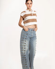 Blusa Polo Rayas Mía Beige