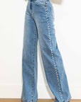 Jeans Vaqueros Anchos Talle Alto con Tachuelas de Perlas