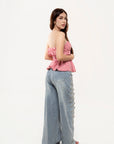 Pantalón Barrel Azul con Botones Napoleon