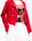 Chaqueta Crop Roja con Botones Dorados